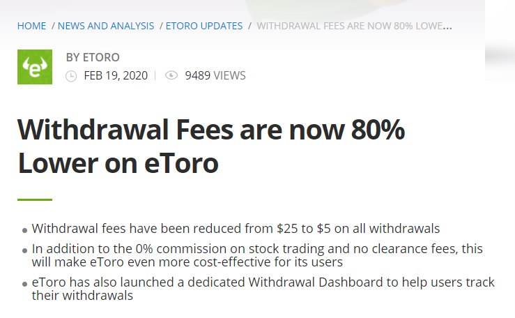 eToro Withdrawal Fees